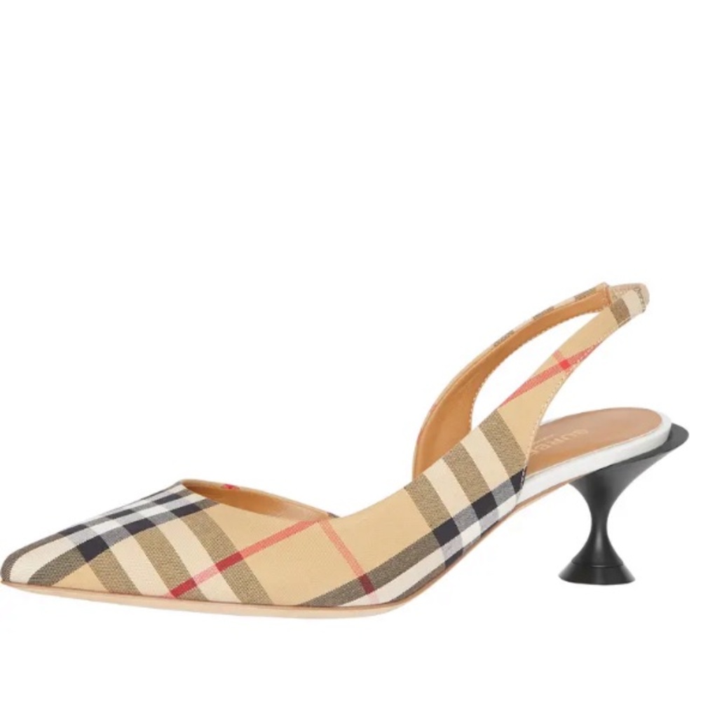 BURBERRY LEATHER CHECK COURT SLINGBACK PUMPS WITH 55MM HEEL SIZE EU 38.5